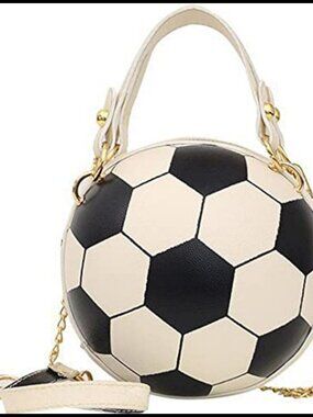 QZUnique Rhinestone Round Crossbody Bag Soccer Ball Purse PU Leather Chain
